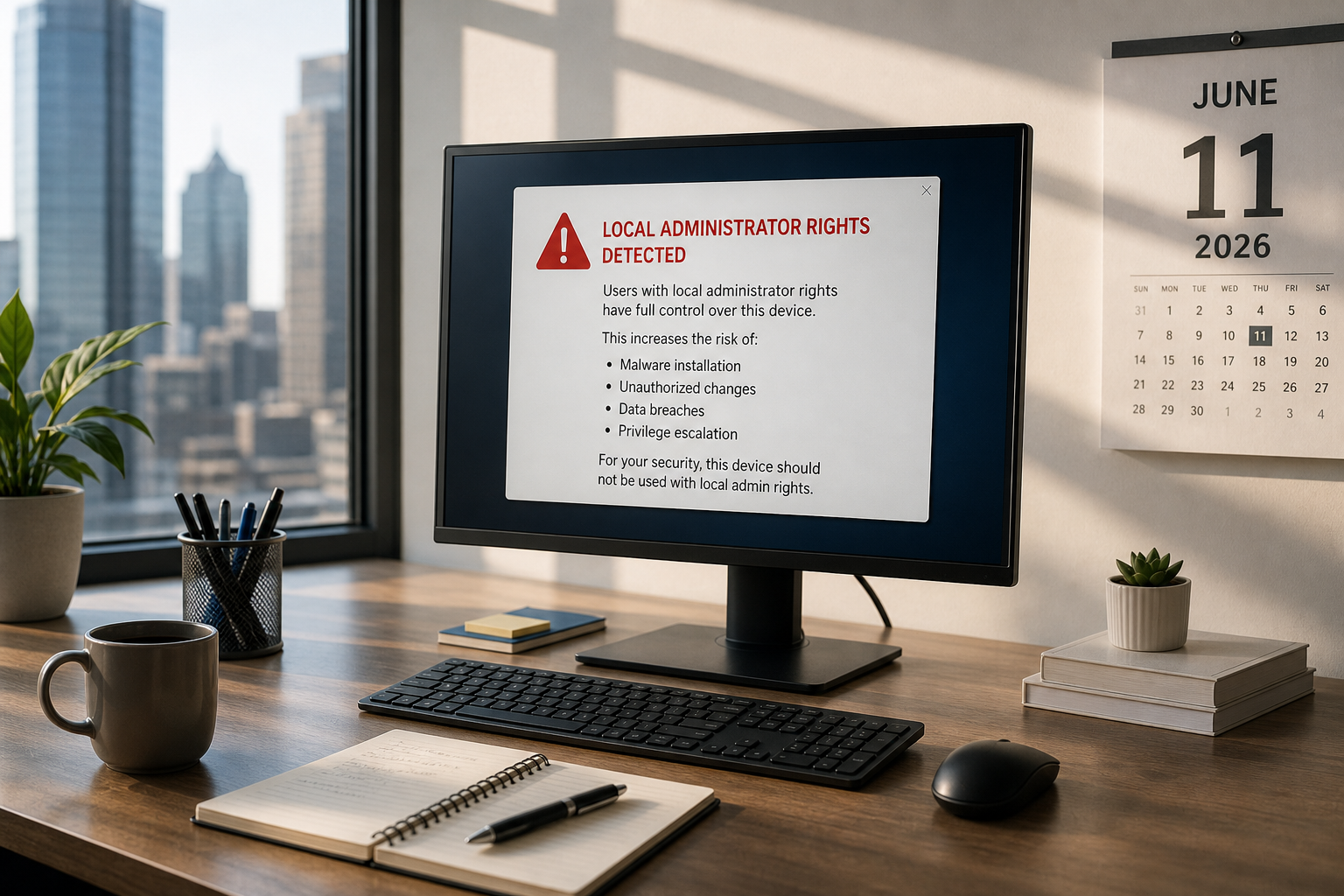 Cybersecurity Warning in Modern Office